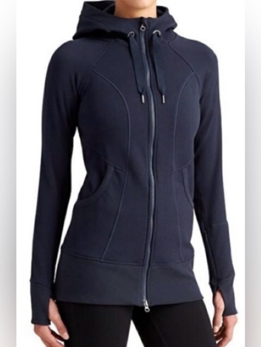 Athleta CYA Strength Hoodie Navy Blue Full Zip Jacket/XS/Long Legging Length